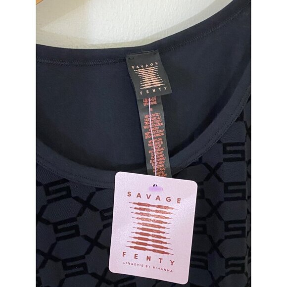 NWT Savage X Fenty Women's Black Mesh Printed Sleeveless Tank - Medium - Picture 2 of 13